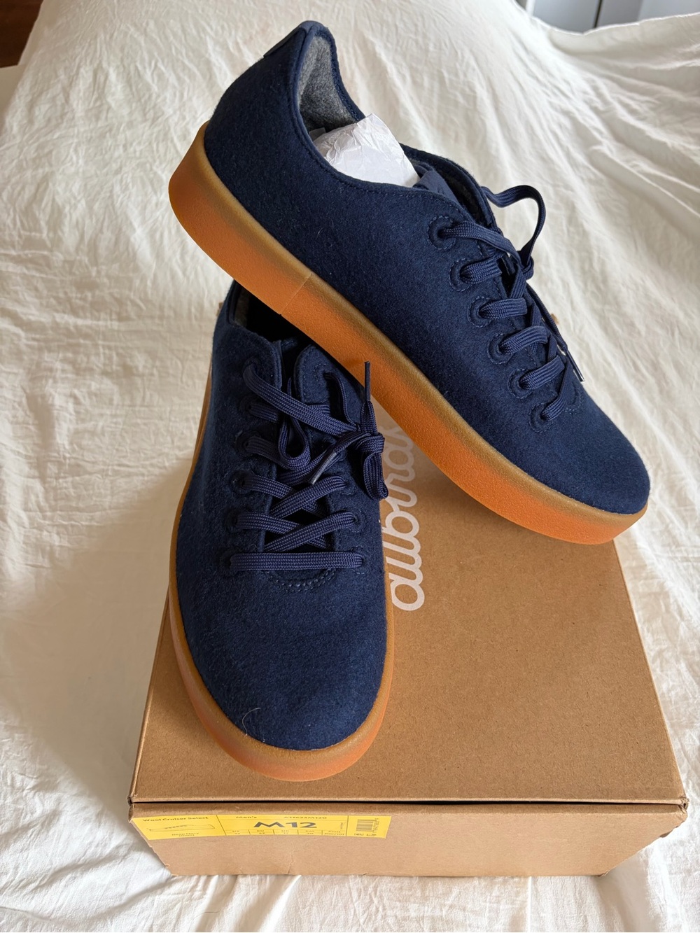 allbirds Navy Wool Sneakers with Gum Sole